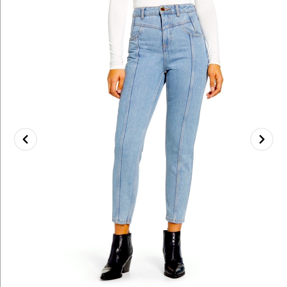 Topshop bleach yoke panel pleated mom jeans Sz 28